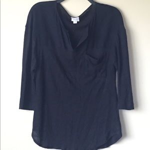 Anthropolgie Postage Stamp Linen Black Top Size S